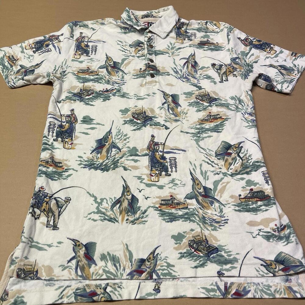 Vtg Chaps Ralph Lauren Polo All Over Print Fishing Marlin Men’s Large